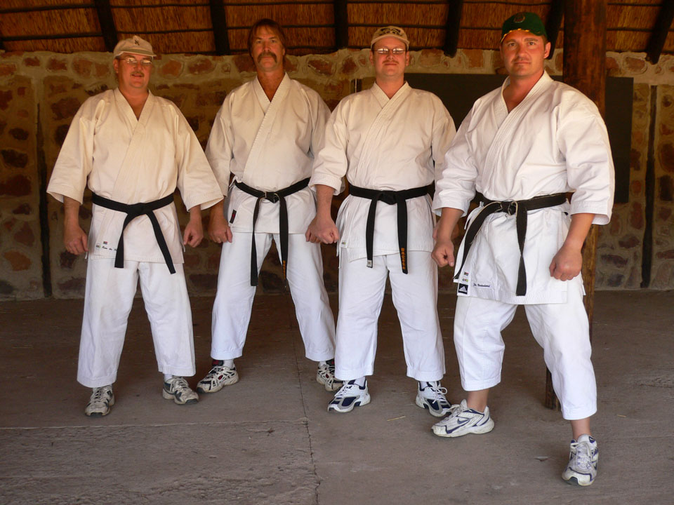 Karate students training in line