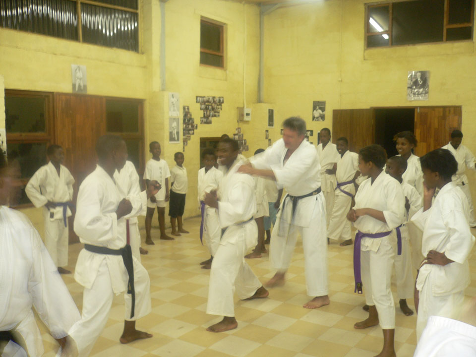 Karate class in the middle of a drill