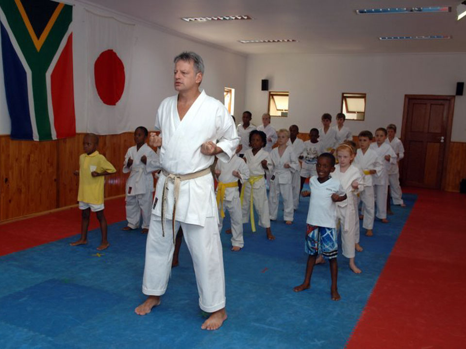 Soon Pretorius leading a karate training session